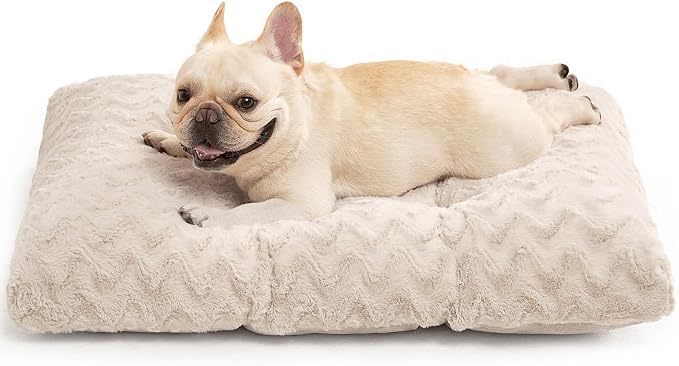 EHEYCIGA Washable Medium Dog Bed for Crate 29x21 Inch, Kennel Pad for Dogs Up to 35 lbs, Plush and Comfy Pet Sleeping Mat, Beige