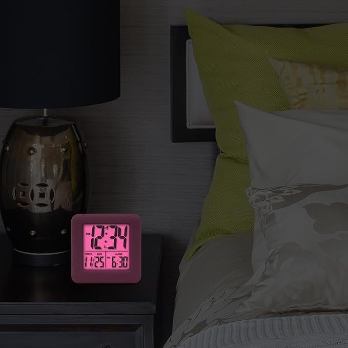 Equity 70910 Digital Pink Silicone Cube Alarm Clock with On-Demand Backlight