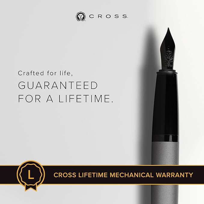 Cross Bailey Matte Gray Lacquer Fountain Pen with Polished Black PVD Appointments