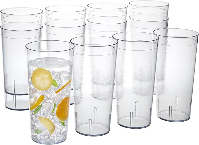 US Acrylic Cafe Plastic Reusable Tumblers (Set of 12) 32-Ounce Iced-Tea Cups Clear | Value Set of Restaurant Style Drinking Glasses, Stackable, BPA-Free, Made in the USA | Top-Rack Dishwasher Safe