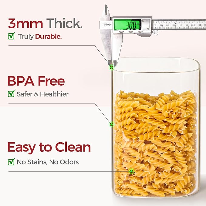 Glass Flour Sugar Storage Containers with Bamboo Lids & Measuring Scoop (1.6Qt/4.6Qt) - Wide Mouth Pantry Storage Containers for Kitchen Counter, Pantry Organization & Baking Essentials 2 pack