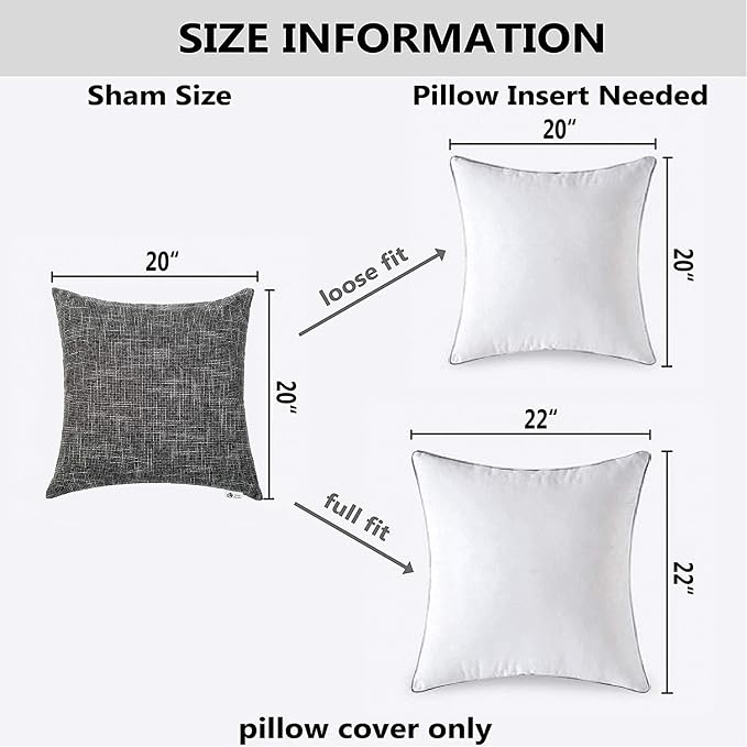 Kevin Textile Soft Faux Linen Square Decorative Cushion Cover Pillowcase with Hidden Zipper, 2 Packs, 20x20 inch, Black
