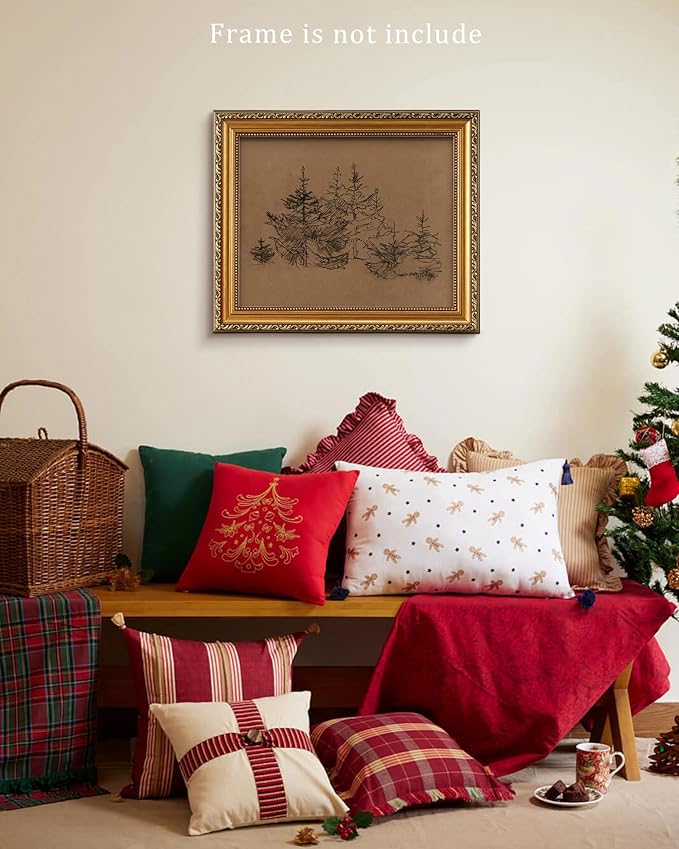 Vodefoad Vintage Xmas Pine Tree Sketch Print Classical Naturalist Tree Landscape Print Painting Moody Christmas Farmhouse Wall Art Minimalist Mid Century Wall Art Painting Picture Aesthetic for Bedroom Bathroom Living Room Office Winter Decor - 8x10Inc...