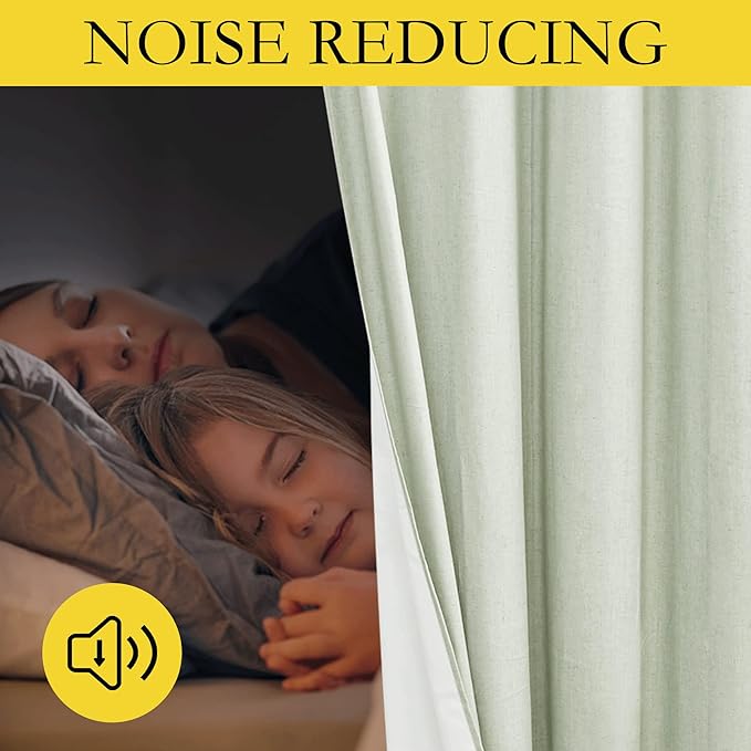 NICETOWN Light Green Linen Kitchen Draperies Completely Shaded, Privacy Protection & Noise Reducing Rod Pocket & Back Tab Drapes, White Lined Insulated Window Treatment Curtains(2 Pieces, W52 x L63)