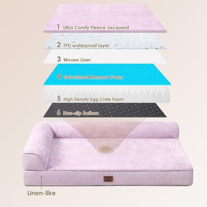 EHEYCIGA Large Dog Bed Memory Foam for Crate, Orthopedic Dog Bed Large Size Dogs with Washable Removable Cover, Waterproof Pet Sofa Couch with Nonskid Bottom, 35x22x6, Lilac
