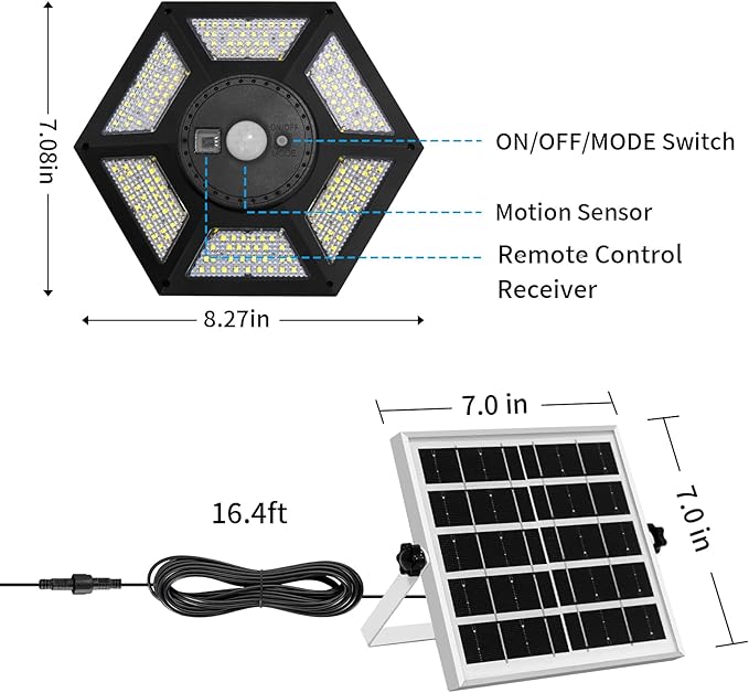Solar Shed Light Indoor Outdoor Solar Powered Pandent Daytime Work Lights with 5 Lighting Modes & 3 Timers, 180LED Solar Indoor Lights Motion Sensor with Remote Control for Shed Barn Garage