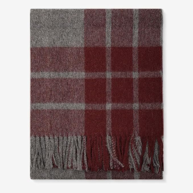Superfine Alpaca Wool Throw Blanket - Lightweight Alpaca Merino Wool Throw Blankets | Soft Peruvian Alpaca Blanket Wool Blanket Scottish Design 70" x 60" (Dark Burgundy/Charcoal Gray/Gray)