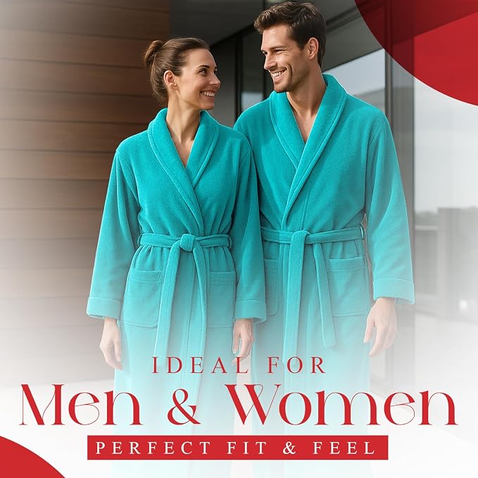 RIVERSIDE Premium 100% Cotton Terry Bathrobe For Women and Men - Soft Towel Robes with Shawl Collar Ajdustable Belt & Pockets