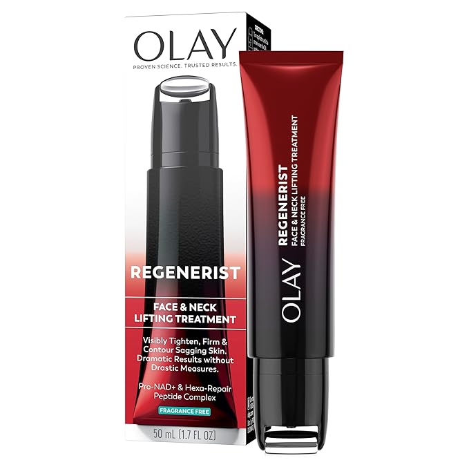 Olay Regenerist Neck and Face Roller, Neck Cream for Tightening and Firming, Anti-Aging Moisturizer for Women, Anti-Wrinkle Serum, Face Lift Cream, Cooling, Fragrance-Free, Hexa-Repair & NAD+, 1.7oz