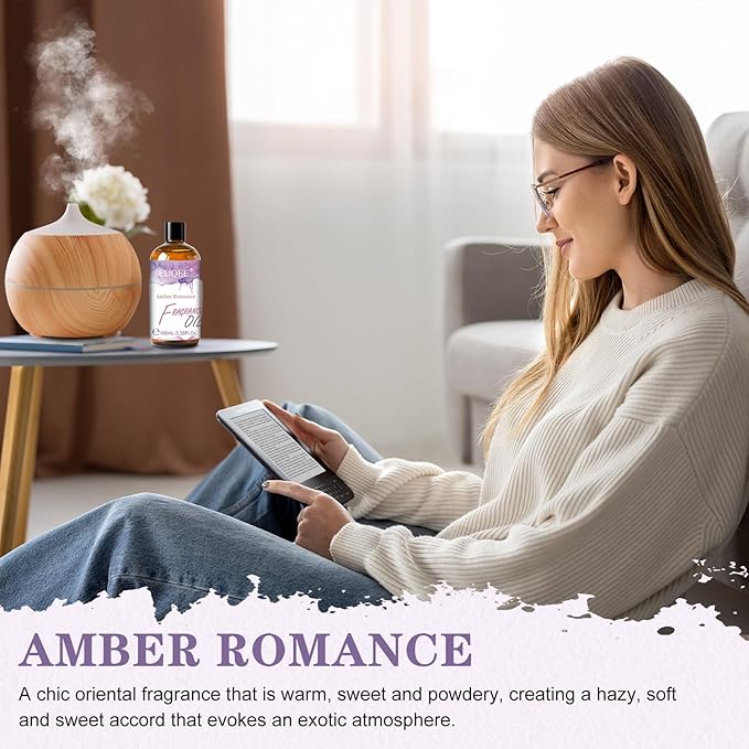 EUQEE Amber Romance Fragrance Oil, 100ml/3.38 Fl Oz Essential Oil for Home, Long Lasting Aromatherapy Oil for Diffuser, Candle Making, Soap Making, Laundry, Home Fragrance Gift