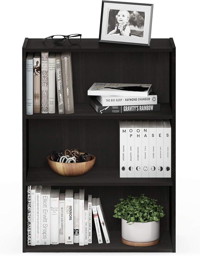 Furinno PASIR Book Shelf, 3-Tier Bookshelf, Storage Shelves Bookcase, 9.7 x 23.7 x 31.5, for Living Room, Bedroom, Home Office, Cinnamon Cherry