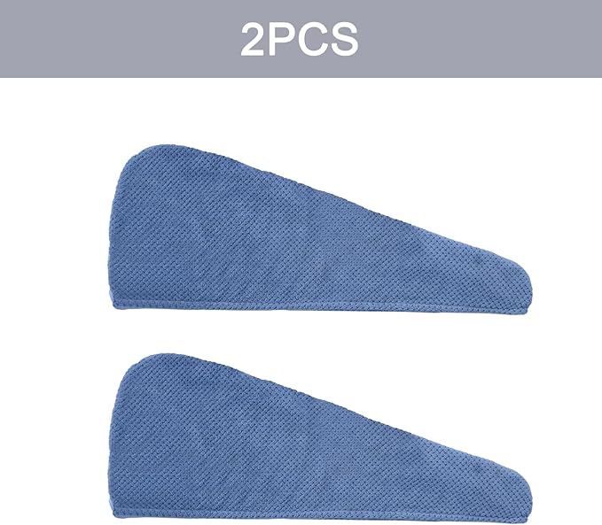 MaopaoBeauty 2 Pack Microfiber Hair Towel Wrap for Women Super Absorbent Quick Dry Hair Turban for Drying Curly, Long Thick Hair, Blue