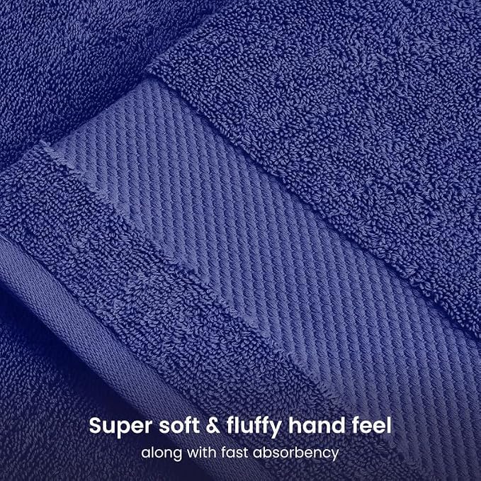 BIOWEAVES 100% Organic Cotton 700 GSM Plush Luxury Bath Towels for Bathroom 30" x 58" GOTS Certified - Navy Blue, Pack of 2