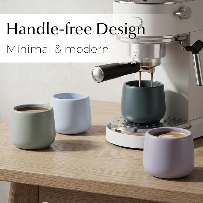 MIAMIO - Ceramic Cup Set of 4 (250 ml) / Ceramic Cups without Handles/Coffee Mugs, Coffee Cups, Cappuccino Cups (Pastel Coast)