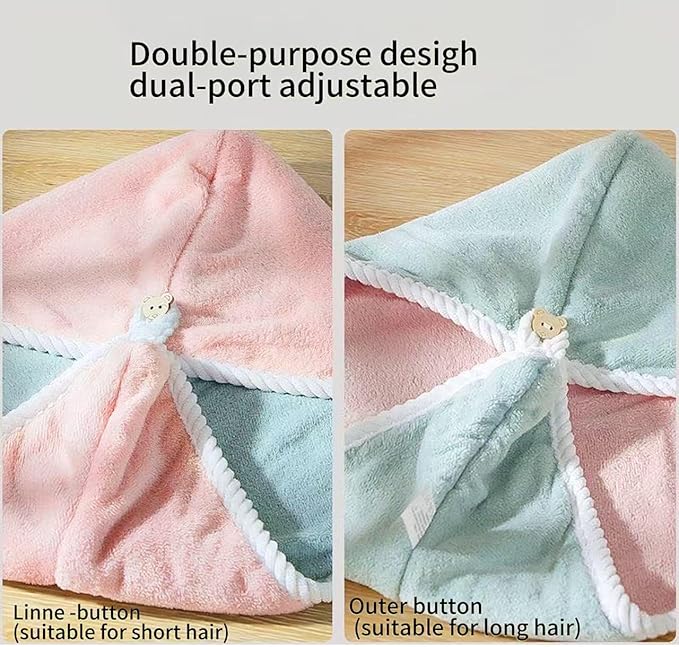 Microfiber Hair Towel, Hair Towel wrap for Women,Hair wrap Towels,Hair Turbans for Women Wet Hair, wrap for Kids (Pink and Green) 1pcs