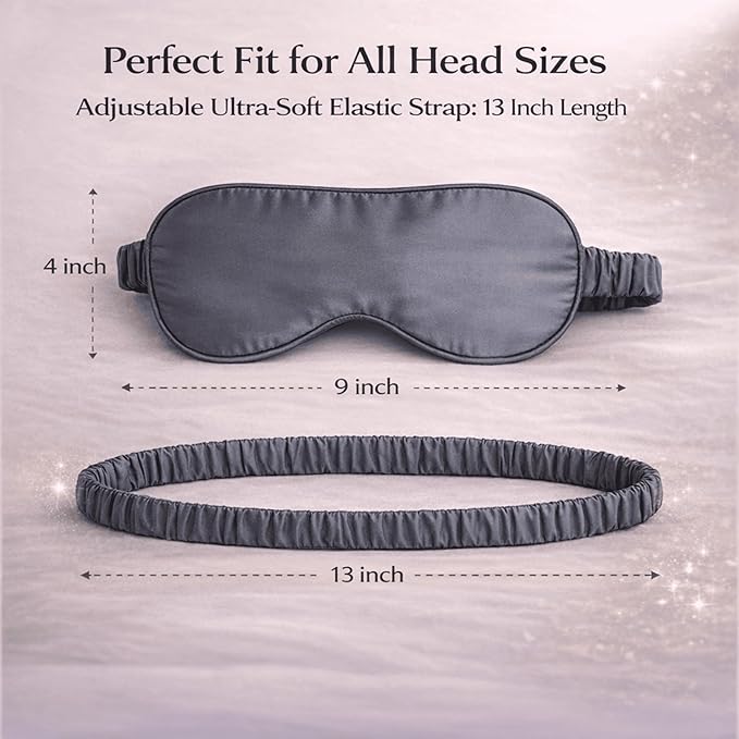100% Mulberry Silk Sleep Mask for Women/Men Airplane Travel, Pure 22 Momme Silk Eye Mask Blackout for Sleeping, Ajustable, Luxury, Anti Wrinkle, Anti Aging Silk Blindfold, Made in USA (Slate Gray)
