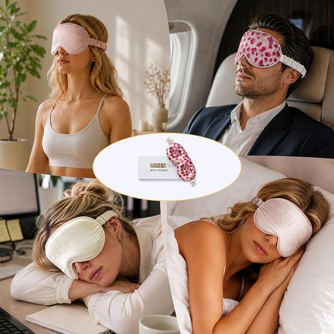 ZIMASILK 22 Momme 100% Mulberry Silk Sleep Mask, 3D Contoured Cup Eye mask Blindfold, Super Soft & Comfortable Sleep Eye Mask for Sleeping(Leopard Pink/Purple)