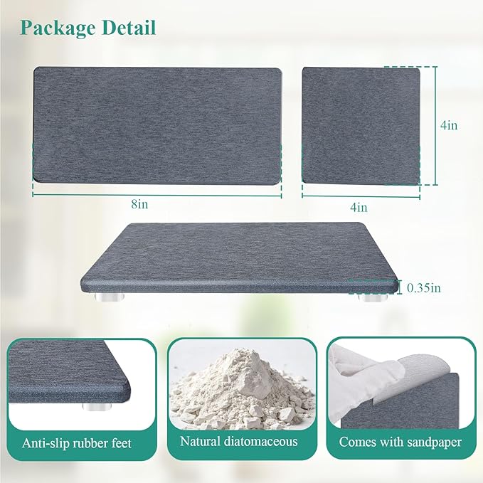3PCS Water Absorbing Stone Tray, Drying Neat Diatomite Stone Sink Tray, Instant Dry Sink Coasters, Kitchen Sponge Hand Soap Holder, Countertop Fast Drying Counter Trays