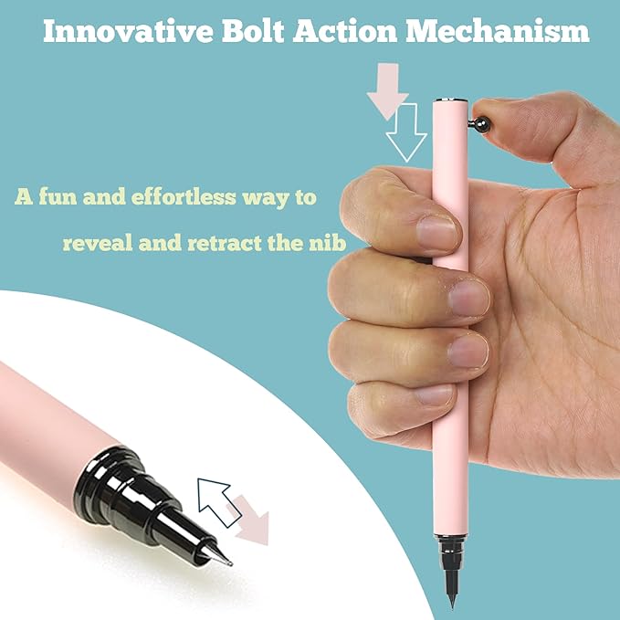 Retractable Fountain Pen – 0.38 mm Extra Fine Nib Fountain Pen, Smooth Fancy Pens with Converter, 6 Ink Cartridges & Gift Pouch for Writing (Pink)