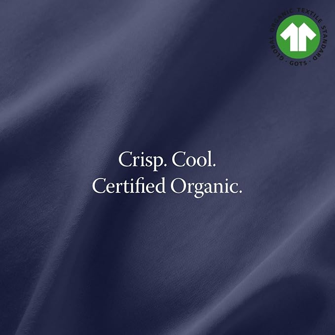 Threadmill 100% Organic Cotton Sheet Set - Full, 4 Piece, Folkstone Blue - GOTS Certified - Lightweight and Cooling Sheets with All-Around Elastic for Fitted Sheet Upto 16" Deep Pocket