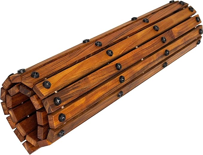 Nordic Teak 100% Solid Teak Wood String Mat - Indoor and Outdoor Use - Non-Slip Wooden Platform for Sauna, Pool, Hot Tub Flooring Decor and Protector (Oiled Finish, 30" X 30")