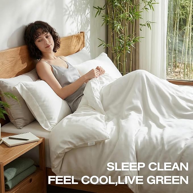 Real 100% Viscose Derived from Bamboo Sheets Set King Size, Cooling & Silky Soft for Hot Sleeper, Luxury with Breathable & Moisture Wicking Fabric, 18" Deep Pocket with Corner Straps (White, King)
