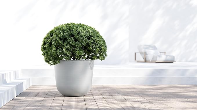 Ecopots Oslo Durable Modern Round Indoor/Outdoor Recycled-Based Composite Flower Pot Planter, White Grey, 25.5"