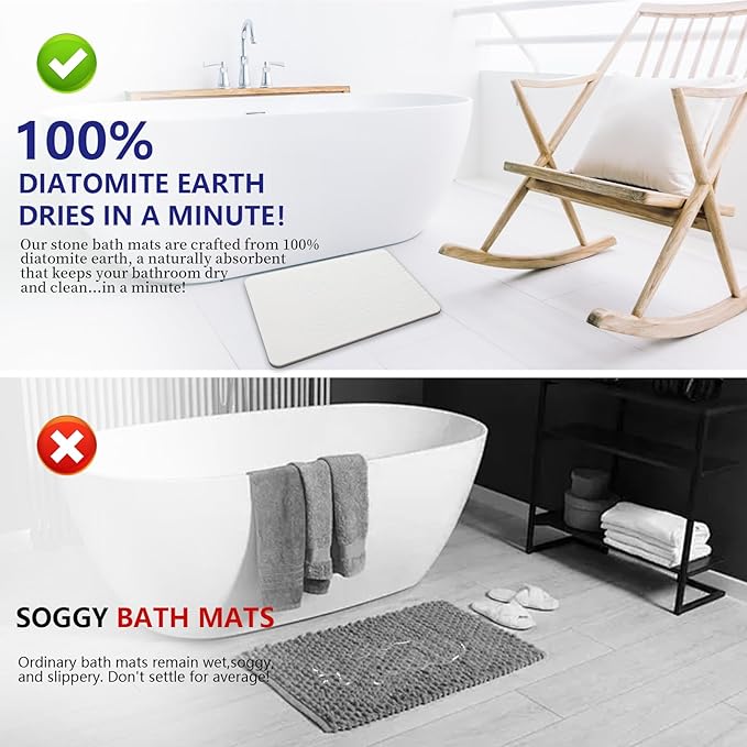 Fast Drying Stone Bath Mats for Bathroom, Non-Slip Diatomaceous Earth Bath Mat, Super Absorbent Bath Mat Stone Sand Arcana