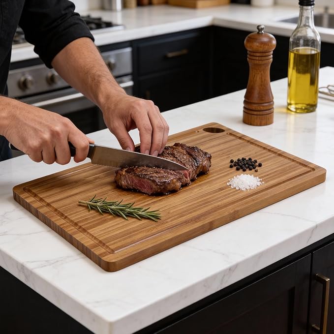 Non Toxic Bamboo Cutting Board Set of 3 Solid Wood Plastic Free Cutting Boards for Kitchen Small Dark Wooden Chopping Board Hardwood Cutting Boards for Meat Bread Fruit Serving Charcuterie Board