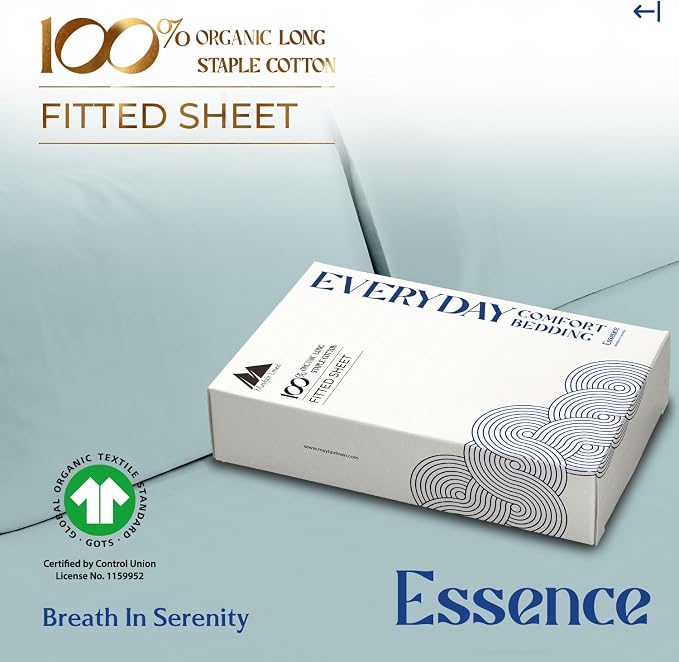 Mayfair Linen 100% Organic Cotton Percale Weave Fitted Sheet King Size, Sea Foam, 1 Deep Pocket King Fitted Sheet, Fits Mattress Upto 16" Crisp and Cool Bed Linen, Luxury GOTS Certified Sheets