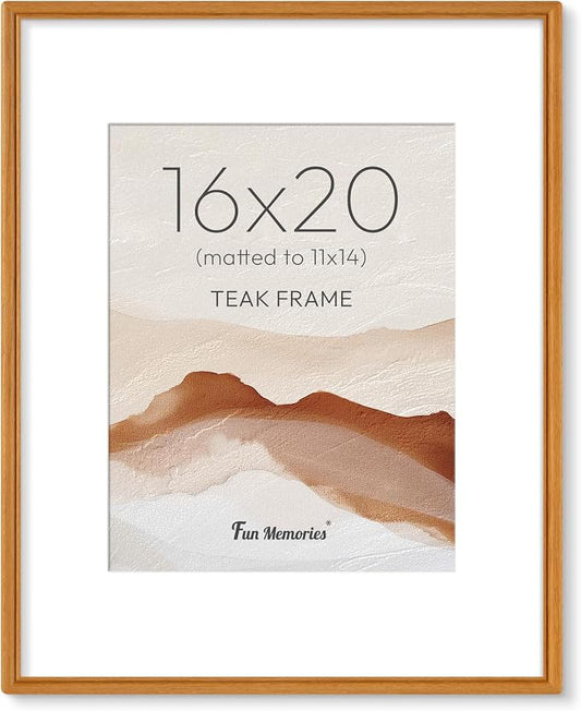 16x20 Picture Frame with Mat for 11x14, USA-Sourced Teak Wood Handcrafted Rounded Corner with HD Tempered Glass, 16 x 20 Gallery Wall Frames for Posters & Art Prints, Vertically or Horizontally