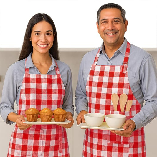 Native Fab Kitchen Apron 2 Pack - 100% Cotton Adjustable, Durable Apron with Pockets, Perfect for Cooking, Baking, Grilling