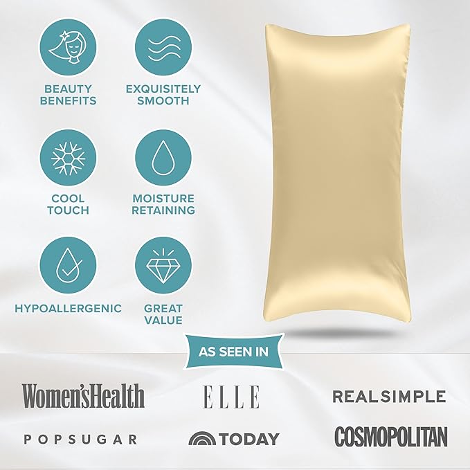 Bare Home 100% Mulberry Silk Pillowcase for Hair and Skin - Ultra Premium 6A Grade 19 Momme Silk Pillow Case - Hidden Zipper - Breathable Cooling Pillow Cover (Body, Champagne)