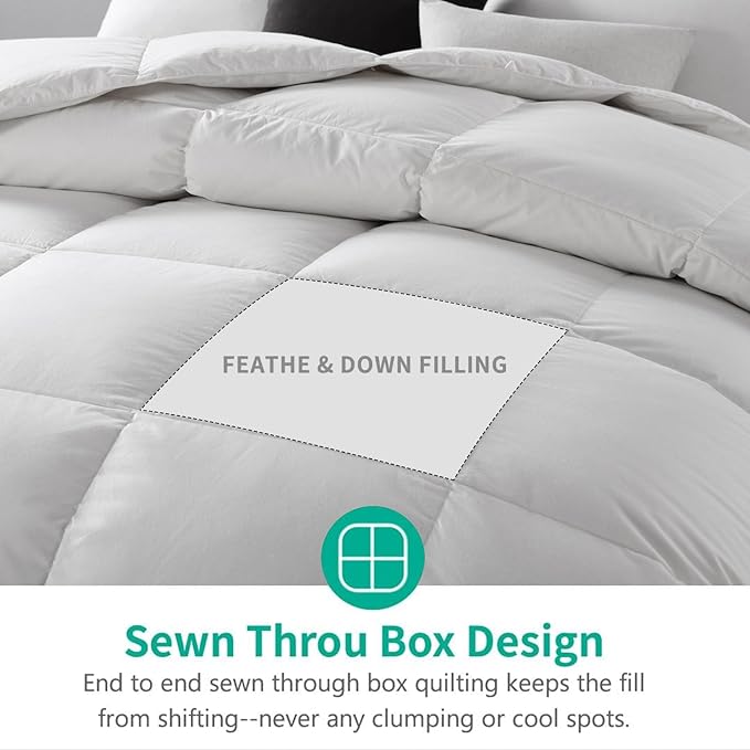 APSMILE King Size Feathers Down Comforter - Ultra Soft All Seasons Organic Cotton Cover Duvet Insert Medium Warm Quilted Bed Comforter with Corner Tabs (106 x 90, Ivory White)