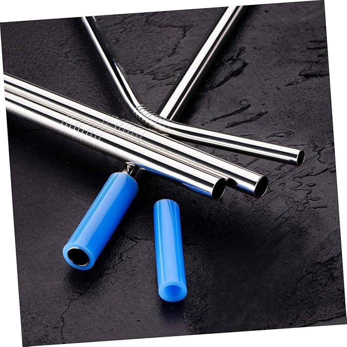Unomor 8-Piece Reusable Stainless Steel Drinking Straws Set 304 Food-Grade Steel with Silicone Tips for Smoothies Bubble Tea Includes Straight and Curved Straws with Cleaning Brush
