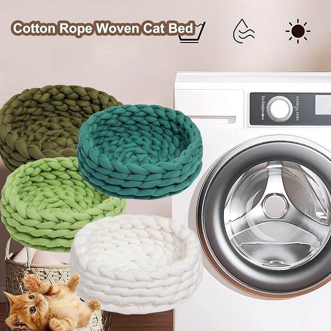 Woven Dog Bed Basket, Knitted Cotton Cat Bed Round Washable Woven Cat Pet Bed Chunky Dog Basket, Orthopedic, Chunky Knit Dog Nest,Dog Bed,Dog Cave,Dog Bedding(Red 1,17")