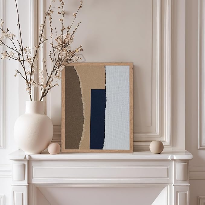 Monem Art Torn Paper Neutral Collage Print - Minimalist Scandinavian Abstract Poster - Wall Decor for Living Room, Bedroom or Office - 8x10 Beige Framed Wall Art by Mareike Bohmer