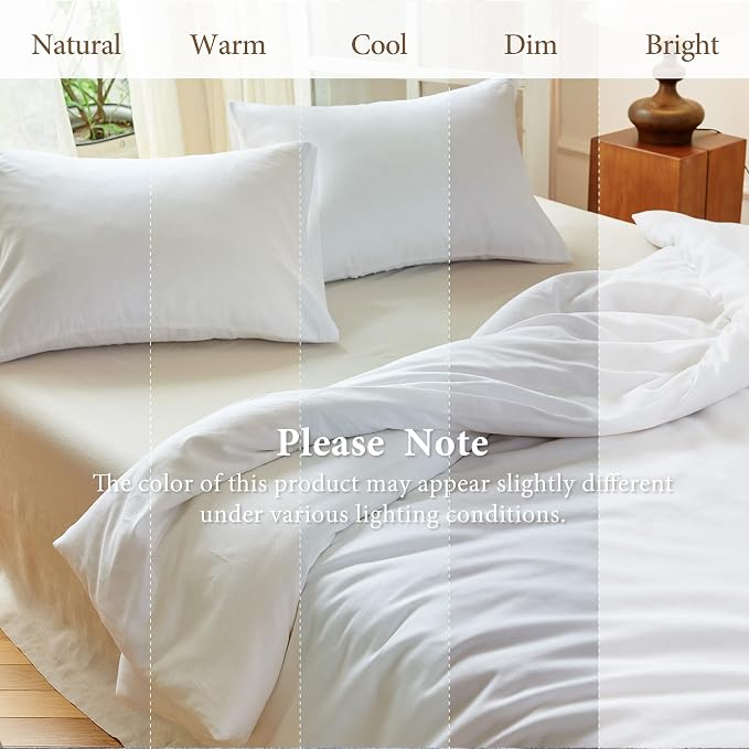 Simple&Opulence Linen Duvet Cover Set King Size - French Linen Cotton Woven Blend in White Color, 3 Pieces (1 Comforter Cover 104x92” + 2 Pillowcases), Soft & Breathable All-Season Farmhouse Bedding