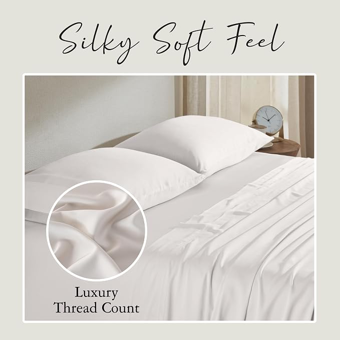KARISSA MAE Pure Viscose from Bamboo King Size Pillowcase Set | 100% FSC Certified | Luxuriously Soft | Cooling | [Cream]