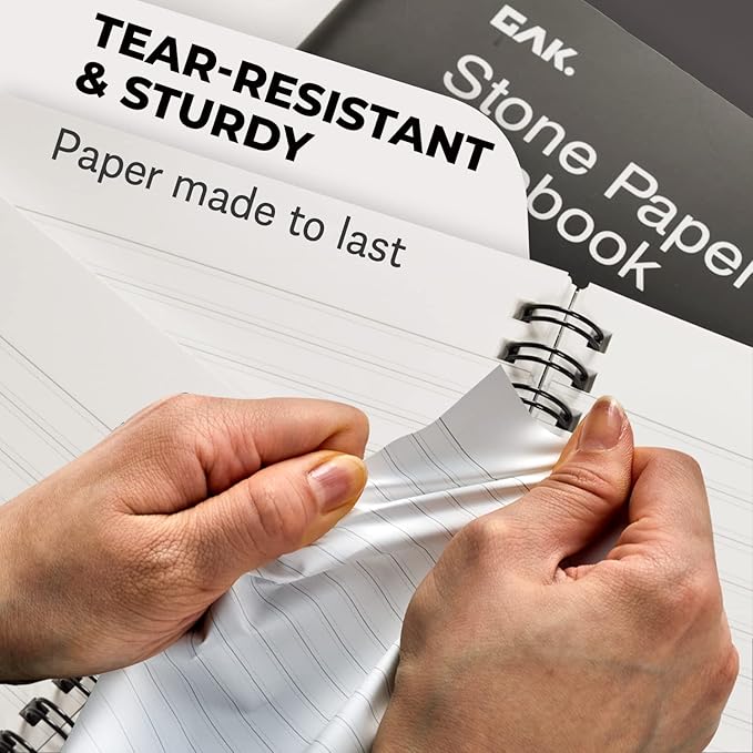 GAK. Stone Paper Waterproof Sheet Spiral Notebook (M Size) – 5.8”x8.3”, 50 sheets, Stone Paper Notebook Journal Note Taking Waterproof Notepad College Ruled Paper Black Notebook Aesthetic School