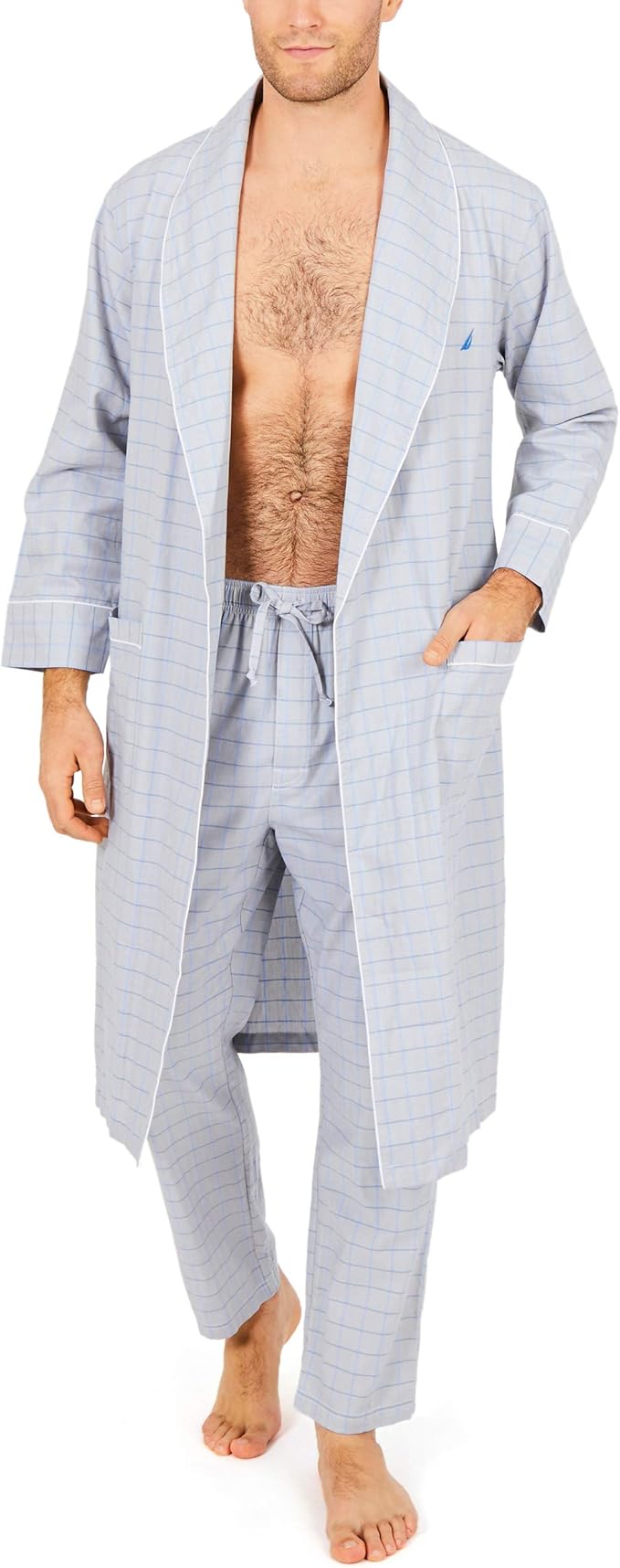 Nautica mens Long Sleeve Lightweight Cotton Woven Robe