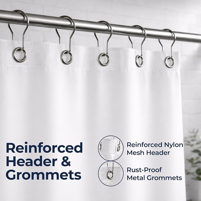 Epica Shower Curtain – Strongest Heavy-Duty Clear Vinyl 72x72 Shower Curtain Liner – Stain & Soap Scum Resistant with Rust-Proof Metal Grommets (White)