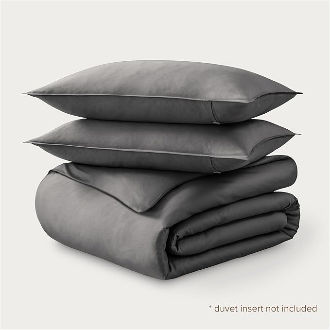 Bare Home 100% Organic Cotton Sateen Duvet Cover Set - Full/Queen Size - 400 Thread Count - Smooth Sateen Weave - Warm & Luxurious - Duvet Cover (Queen, Grey)