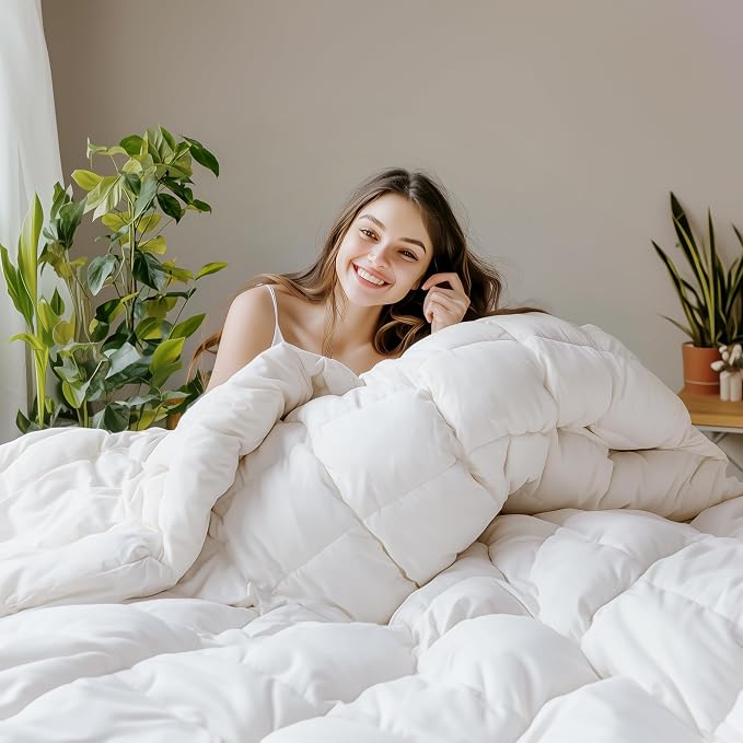 SANSWAN All Season Comforter King – 650 Fill Power Hypoallergenic Goose Down Duvet Insert, Breathable 100% Organic Cotton, Hotel Quality, Box Stitched, Washable, 4-Tab (106x90 Inches)