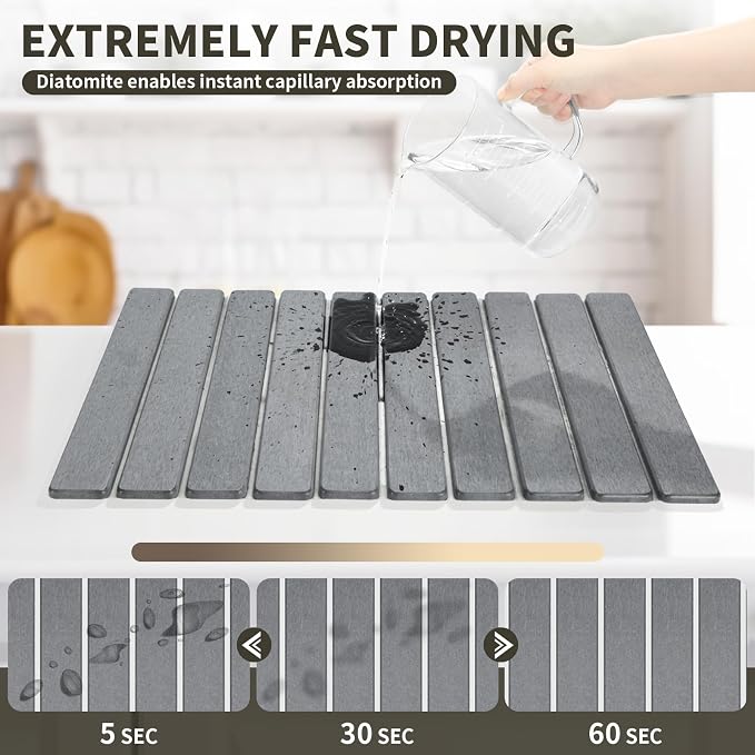 2 PCS Gray Large Stone Dish Drying Mat for Kitchen Counter,diatomaceous earth drying mat kitchen，stone dish drying mat，folding marble dry dishes for Dishes, Cups and Utensils（20"×14" & 8"x4"），