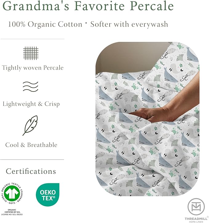Threadmill Organic Cotton Twin XL Sheets | 100% Cotton Sheets for Twin XL Size Bed | Printed Percale Twin XL Sheets Set with 15” Deep Pocket | Soft Breathable 3-Piece Cooling Sheet Set | Migosprint
