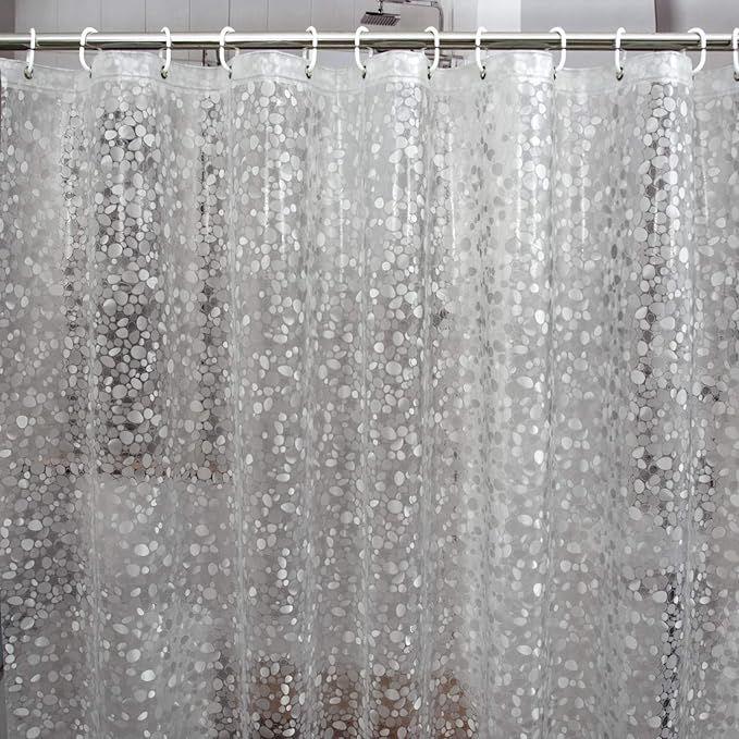 Bostofy Waterproof Shower Curtain Liner 8G EVA Thick Shower Curtain with Heavy Duty 3 Bottom Magnets, Shower Liner for Shower Stall, Bathtubs, 3D Pebble Pattern, 72 x 72,12 Hooks