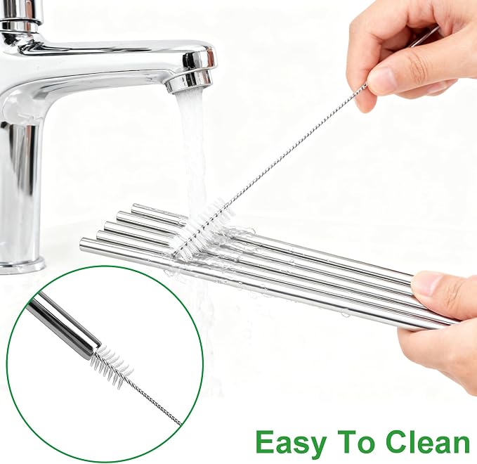 Metal Straws Reusable Compatible with Bioworld 40oz Tumbler，4Pcs Long Stainless Steel Drinking Straws with Cleaning Brush