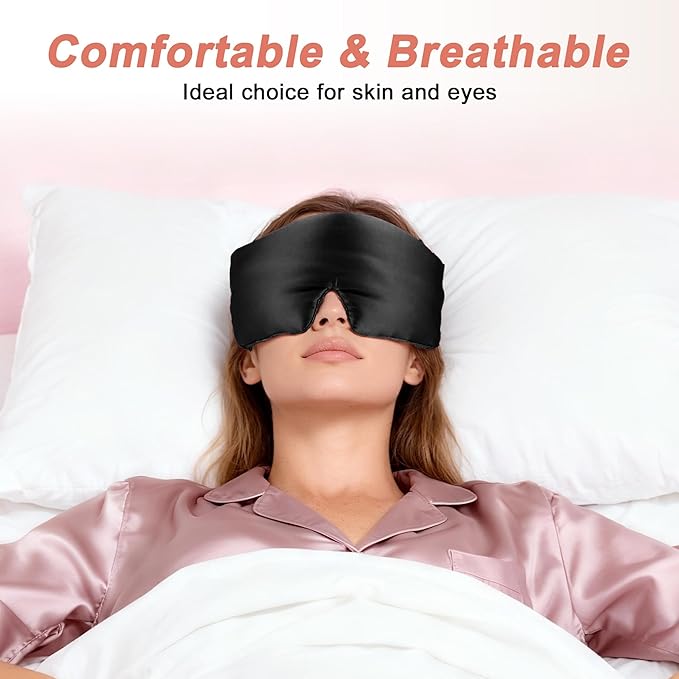 VOCOSTE 22 Momme Pure Silk Sleep Mask with Travel Pouch, 3D Contour Adjustable Blindfold for Side Sleepers, Eyelash Protecting for Natural Lashes & Extensions, Black