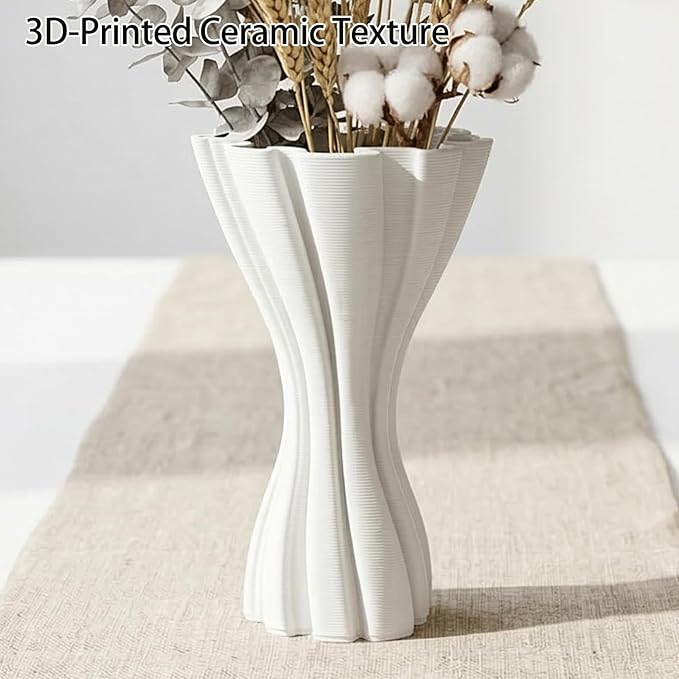Minimalist White Ceramic Vase, Irregular Organic Shape Decorative Flower Vase for Home Decor, Wabi-Sabi Modern Accent for Living Room Table Shelf